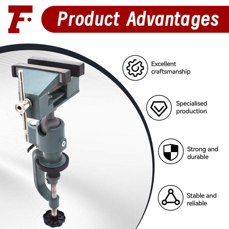 findmall Universal Table Vise 3" Aluminum Swivel Bench Vise 360 Degrees Rotating Fit for Holding Small Parts in Jewelry Hobby Model Making Electronics and More - Image 5